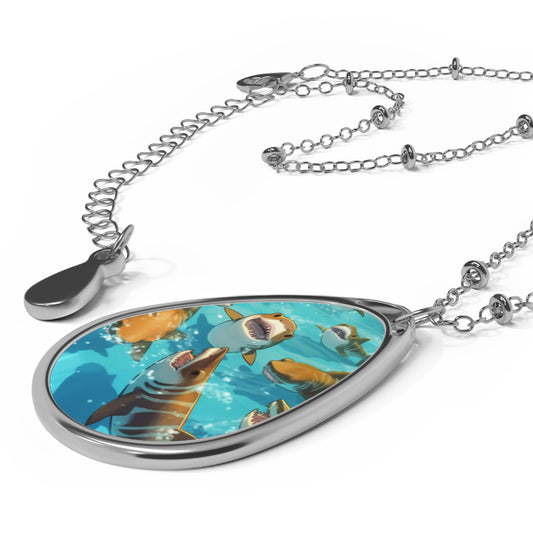 Tiger Shark: Ocean Marine Wildlife - Underwater - Oval Necklace