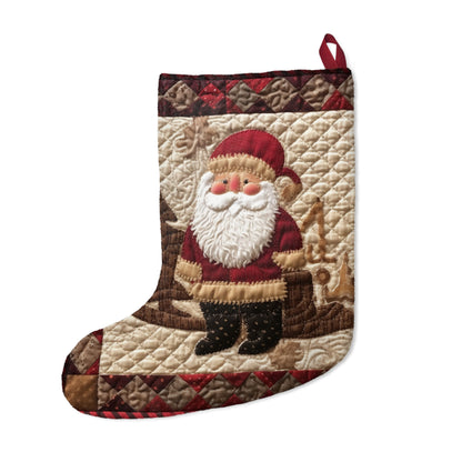 Santa Claus Christmas Farmhouse Quilt: Cozy with Checkered Borders - Christmas Stockings