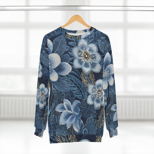 Bordado de flores en flor floral en estilo denim - Sudadera unisex (AOP) 