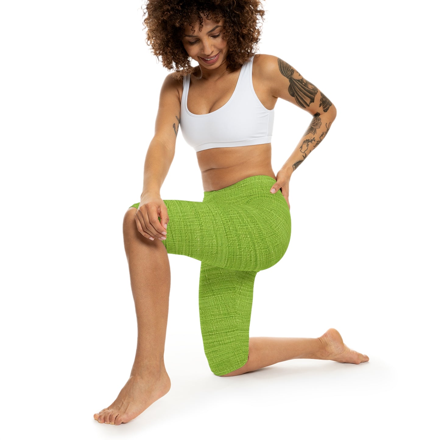 Lush Grass Neon Green: Denim-Inspired, Springtime Fabric Style - Women’s Capri Leggings (AOP)