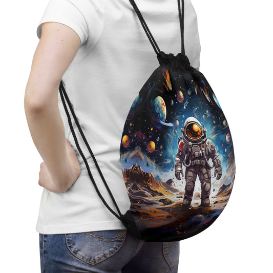 Galactic Voyage: Astronaut Journey in Celestial Star Cosmic Exploration - Drawstring Bag