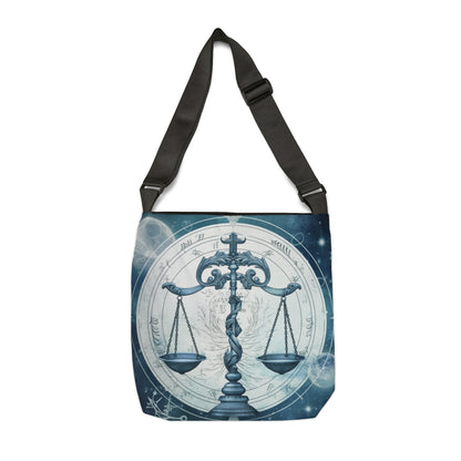 Blue Tones Libra Zodiac Cosmic Astro - Balanza y símbolos - Bolsa de mano ajustable (AOP) 