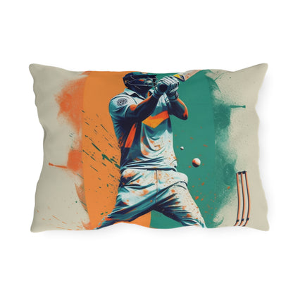 Cricket Batsman, Ball Strike, Indian Flag Color Background - Street Style - Outdoor Pillows