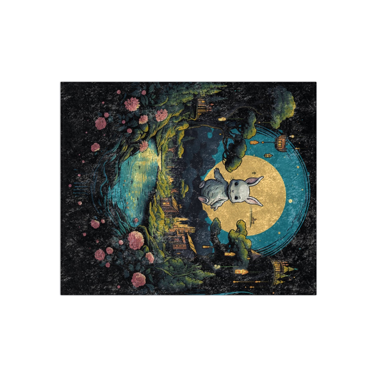 White Rabbit Mystery Psychedelic Fantasy Anime Cartoon Bunny - Crushed Velvet Blanket