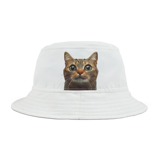 Overstimulated Cat, Over Stimulated Graphic Kitten, Funny Gift, Bucket Hat (AOP)