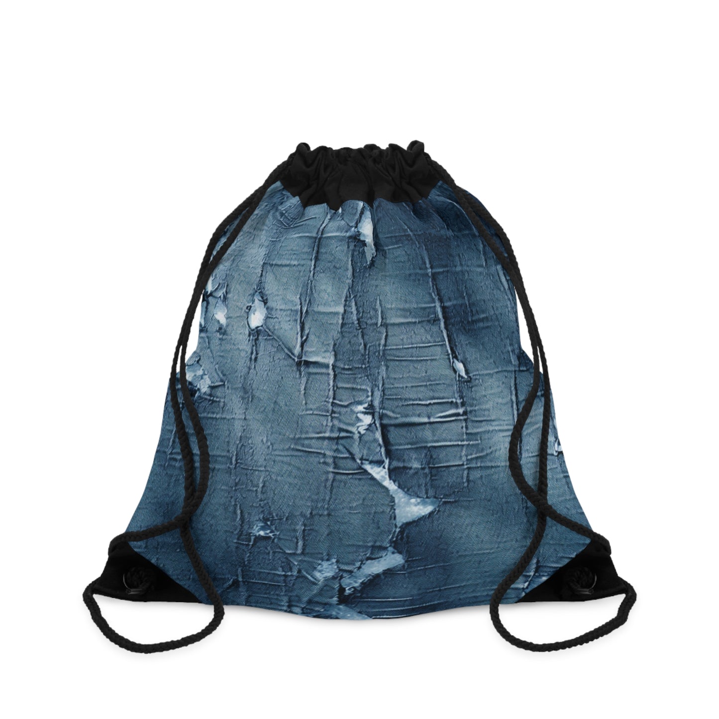 Distressed Blue Denim-Look: Edgy, Torn Fabric Design - Drawstring Bag