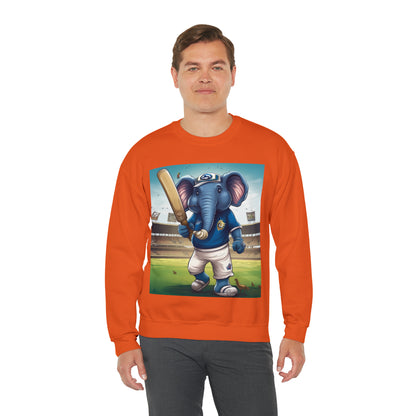 India Elephant Cricket Sport Star: Pitch, Run, Stump Game - Animated Charm - Unisex Heavy Blend™ Crewneck Sweatshirt