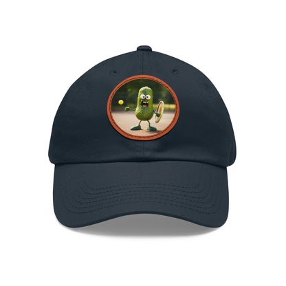 Pickle Playing Pickleball: Serve, Paddle, Game - Court Sport - Dad Hat with Leather Patch (Round)