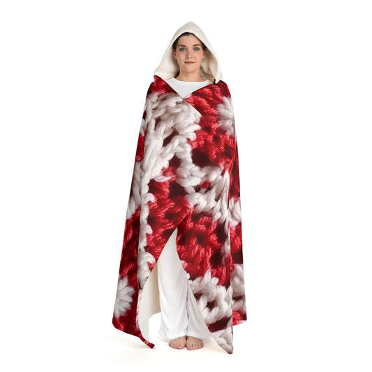 Warm Winter Red & White Crochet Knit: Cinematic Chic Texture Design - Hooded Sherpa Fleece Blanket