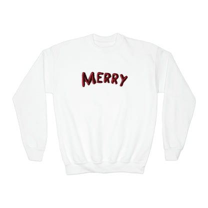 Merry Chenille Patch - Christmas Design - Youth Crewneck Sweatshirt