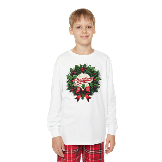 Christmas Wreath Winter Holiday - Youth Long Sleeve Holiday Outfit Set