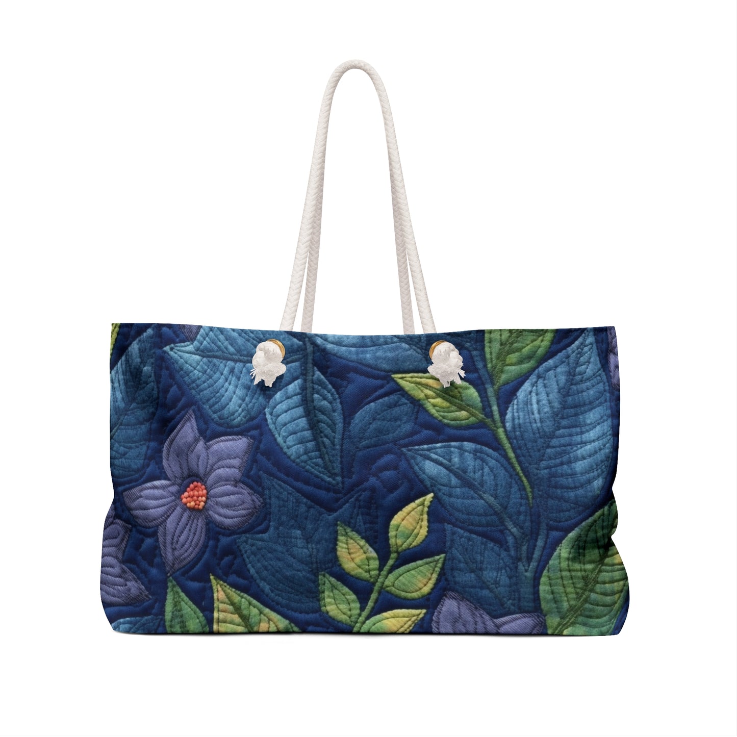 Floral Embroidery Blue: Denim-Inspired, Artisan-Crafted Flower Design - Weekender Bag