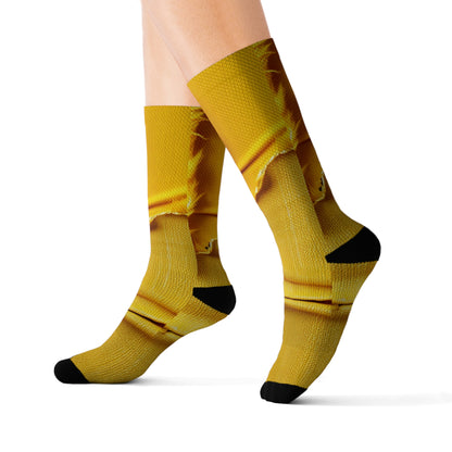 Banana Yellow Lemon: Bold Distressed, Denim-Inspired Fabric - Sublimation Socks