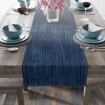 Indigo Splash: Washed Denim Reverie in Deep Blue - Table Runner (Cotton, Poly)