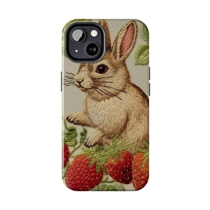 Strawberry Bunny Rabit - Embroidery Style - Strawberries Fruit Munchies - Easter Gift - Tough Phone Cases