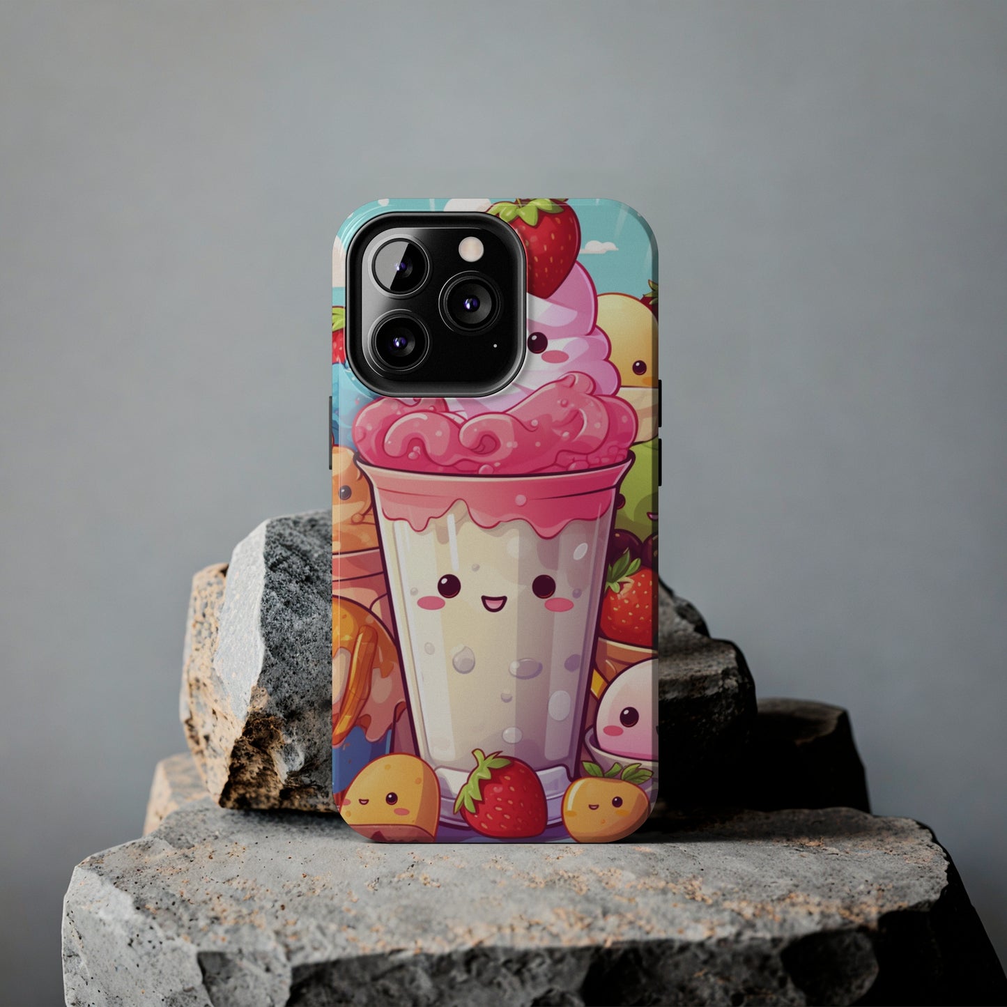 Strawberry Japan Milkshake - Kawaii Dessert Delight - Sweet Berry Anime Character - Tough Phone Cases