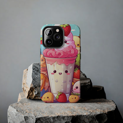 Strawberry Japan Milkshake - Kawaii Dessert Delight - Sweet Berry Anime Character - Tough Phone Cases