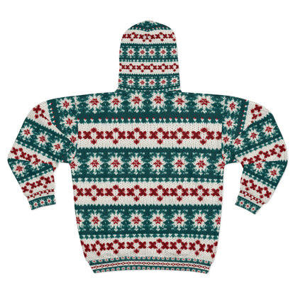 Christmas Knit Crochet Holiday, Festive Yuletide Pattern, Winter Season - Unisex Zip Hoodie (AOP)