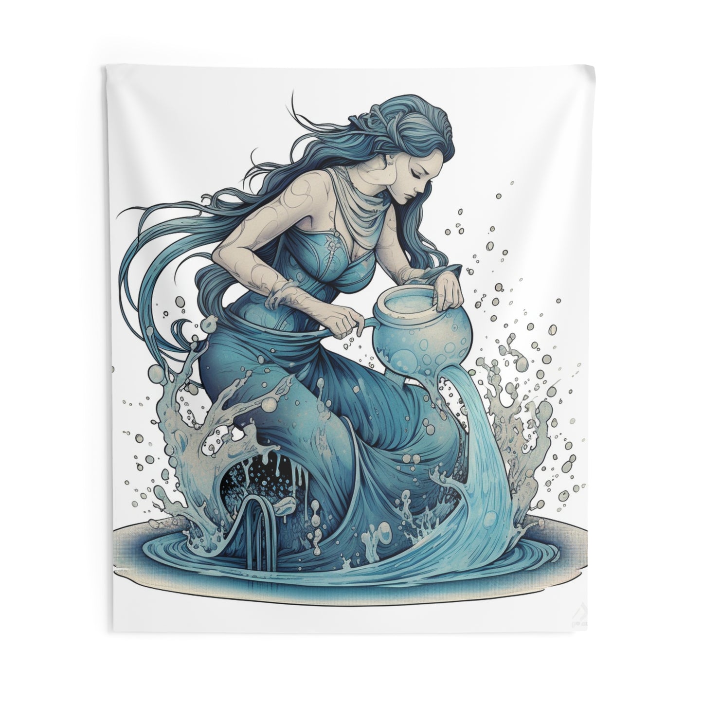 Aquarius Zodiac Symbol - Girl Pouring Water, Hand-Drawn Style - Indoor Wall Tapestries