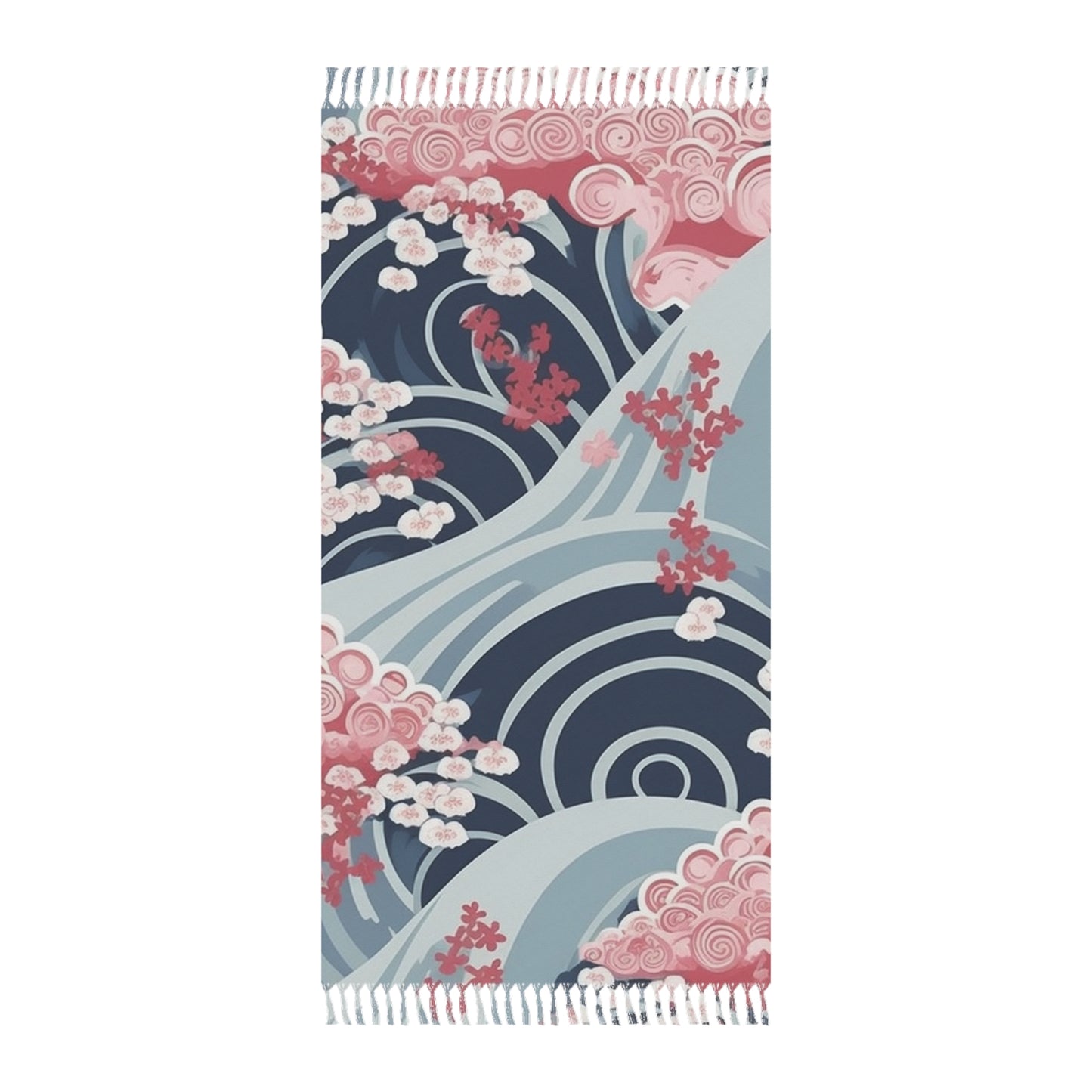 Tela De Playa Boho con estampado de flores de cerezo y ondas minimalistas japonesas