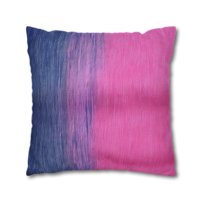 Delicia dual: Ensueño de mezclilla azul y rosa mitad y mitad - Funda de almohada cuadrada de poliéster hilado 