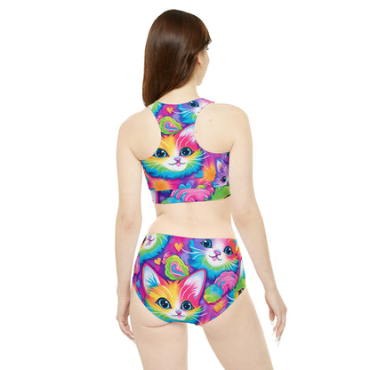 Happy Kitten & Cat Design - Vivid, Colorful & Eye-Catching - Sporty Bikini Set (AOP)