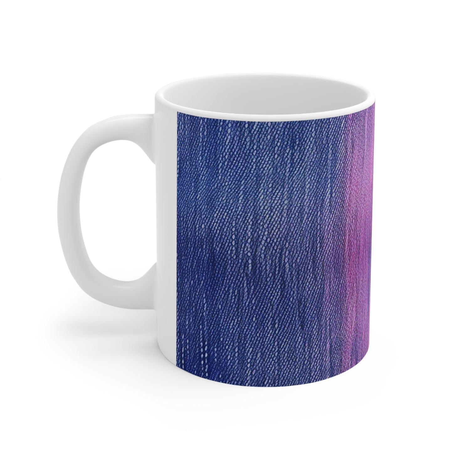 Dual Delight: Half-and-Half Pink & Blue Denim Daydream - Ceramic Mug 11oz