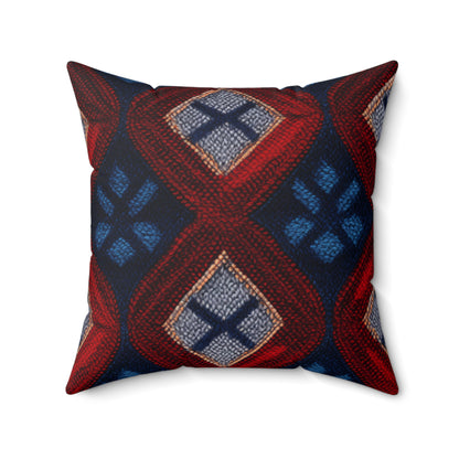 Moquette Majesty: Maravillas de lana rojas y azules - Almohada cuadrada de poliéster hilado