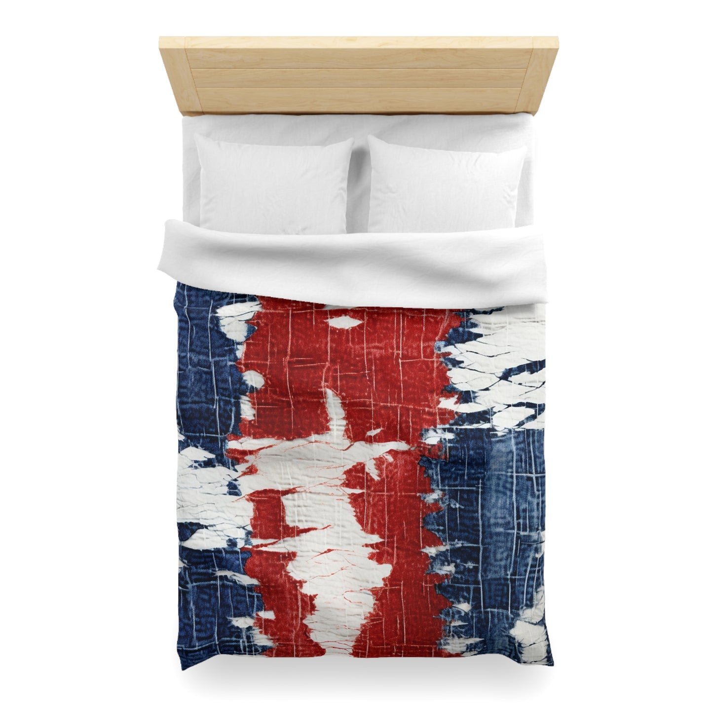 Patriotic Red, White & Blue: Distressed Denim-Style, Torn Fabric - Microfiber Duvet Cover