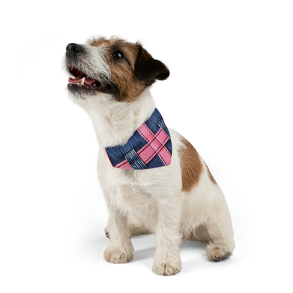 Candy-Striped Crossover: Pink Denim Ribbons Dancing on Blue Stage - Dog & Pet Bandana Collar