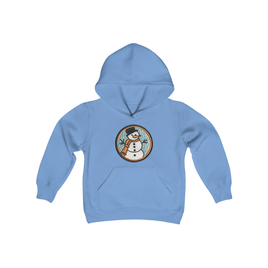 Snowman Embroidered Patch - Chenille Christmas Winter - Youth Heavy Blend Hooded Sweatshirt