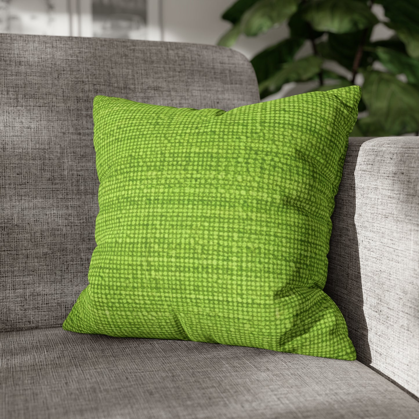 Lush Grass Neon Green: estilo de tela primaveral inspirado en la mezclilla - Funda de almohada cuadrada de poliéster hilado