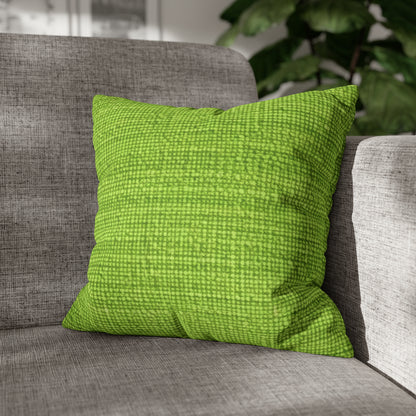 Lush Grass Neon Green: estilo de tela primaveral inspirado en la mezclilla - Funda de almohada cuadrada de poliéster hilado