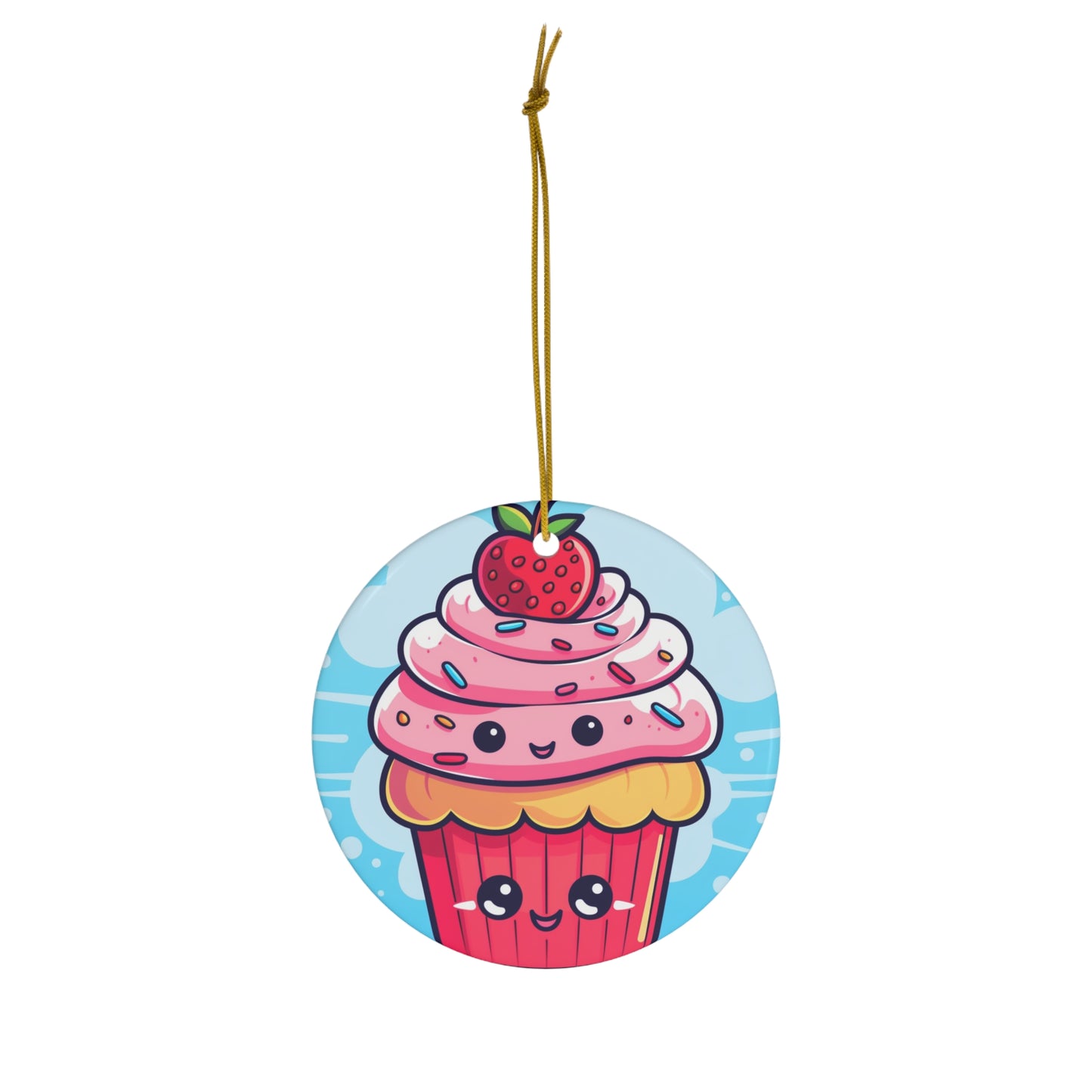 Strawberry Delight - Kawaii Cupcake Art - Sweet Anime Manga Dessert Charm - Ceramic Ornament, 4 Shapes