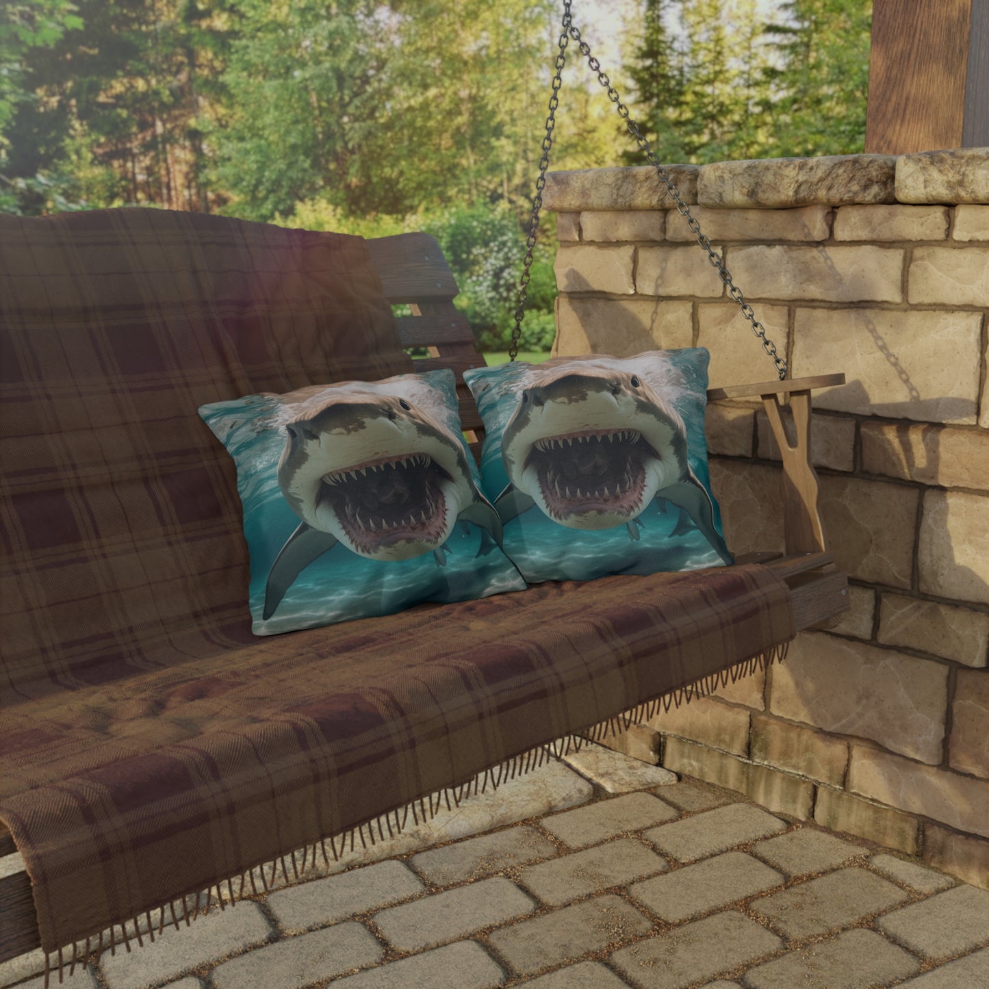 Bull Shark: River Monster Menace - Realistic Dark Water Predator - Outdoor Pillows