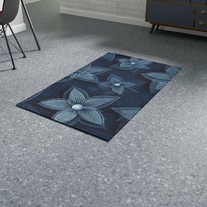 Hawaiian Flower Design - Denim-Inspired Decor Piece - Dobby Rug