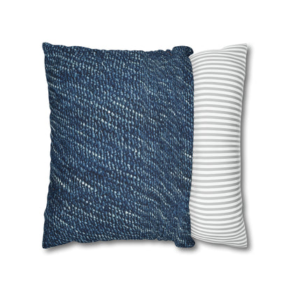 Denim-Inspired Design - Distinct Textured Fabric Pattern - Spun Polyester Square Pillow Case