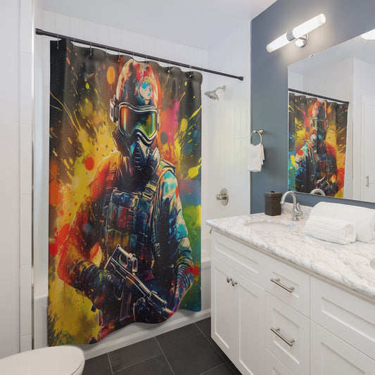 Paintball Game Sport: Professional Action Shot Target Player - Shower Curtains