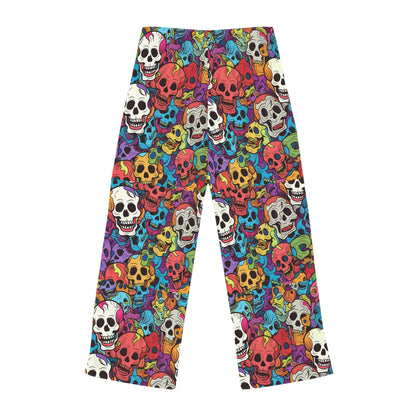 Patrón psicodélico de cabeza de calavera arcoíris, colores vibrantes - Pantalones de pijama para mujer (AOP) 