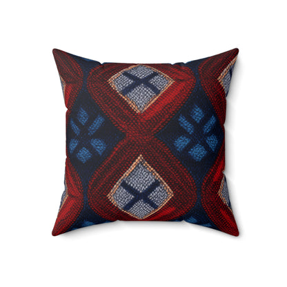 Moquette Majesty: Maravillas de lana rojas y azules - Almohada cuadrada de poliéster hilado