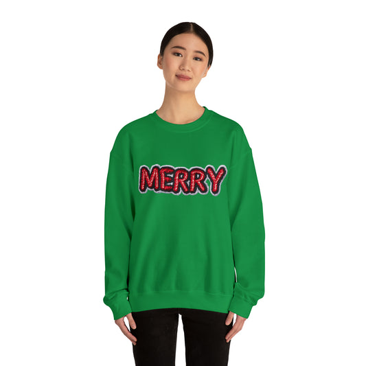 Merry Patch Chenille Badge Christmas Design - Unisex Heavy Blend™ Crewneck Sweatshirt