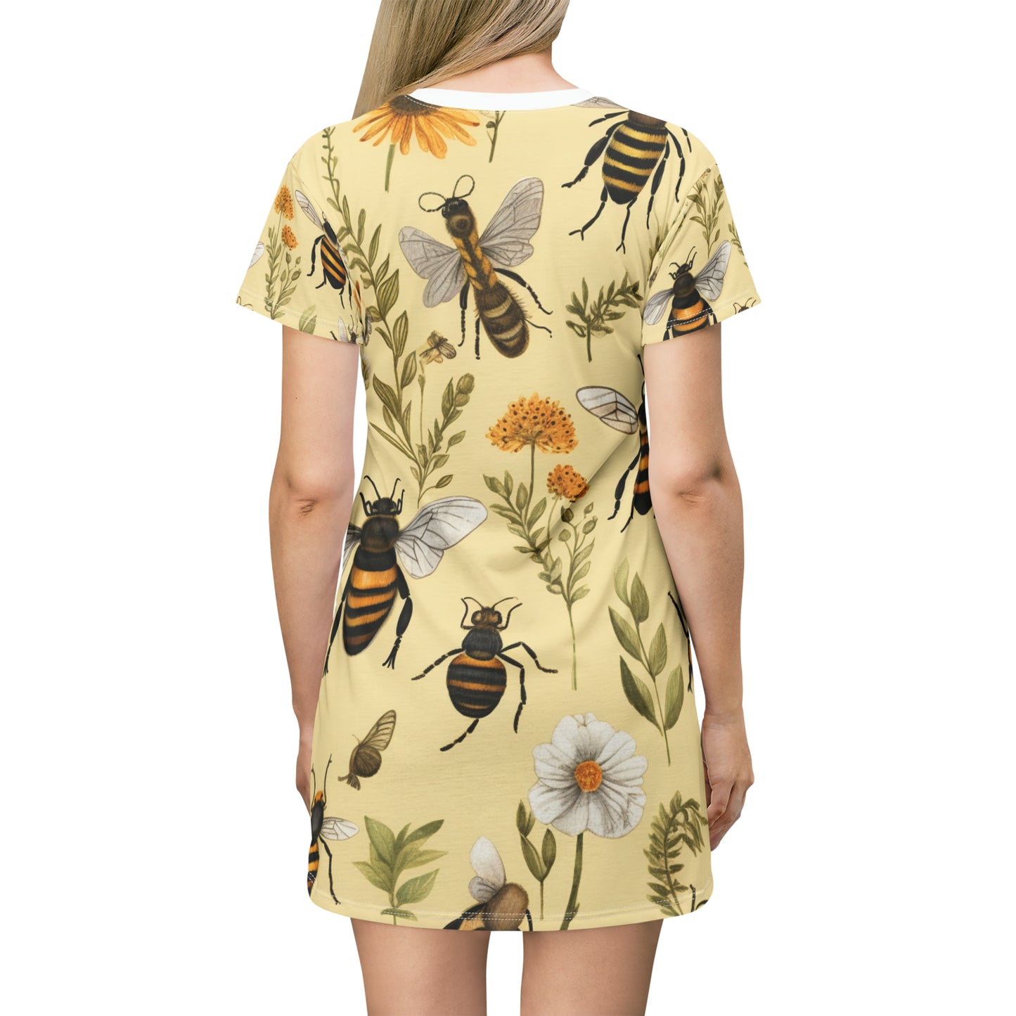 Whimsical Bees & Honeycombs Nature-Friendly Pattern Design T-Shirt Dress (AOP)