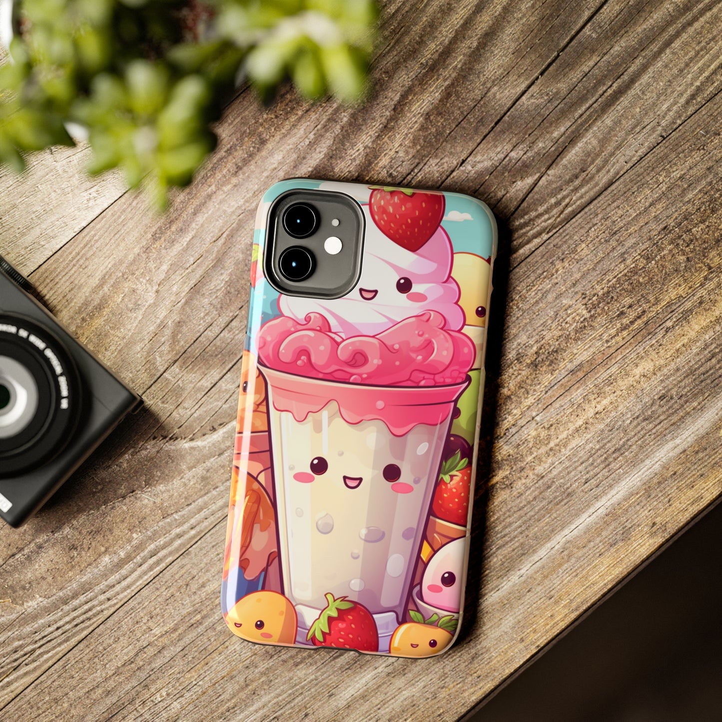 Strawberry Japan Milkshake - Kawaii Dessert Delight - Sweet Berry Anime Character - Tough Phone Cases