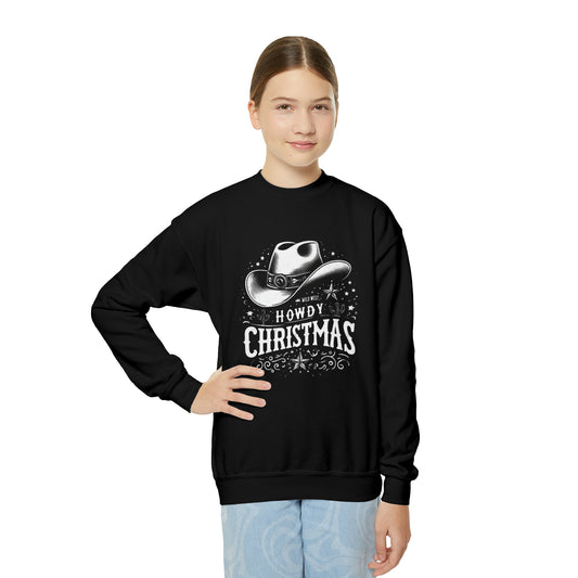 Western Winter Greetings - Christmas Starlit Night & Desert Silhouettes Holiday Cheer - Youth Crewneck Sweatshirt