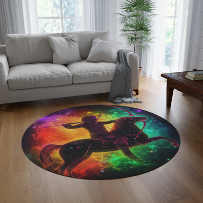 Colorful Sagittarius Zodiac Sign - Star Universe Theme - Round Rug