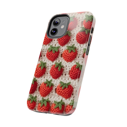 Strawberry Traditional Japanese, Crochet Craft, Fruit Design, Red Berry Pattern - Tough Phone Cases