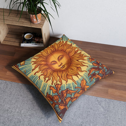 Sun Tarot Card Symbol of Growth, Life, and Radiance - Tufted Floor Pillow, Square