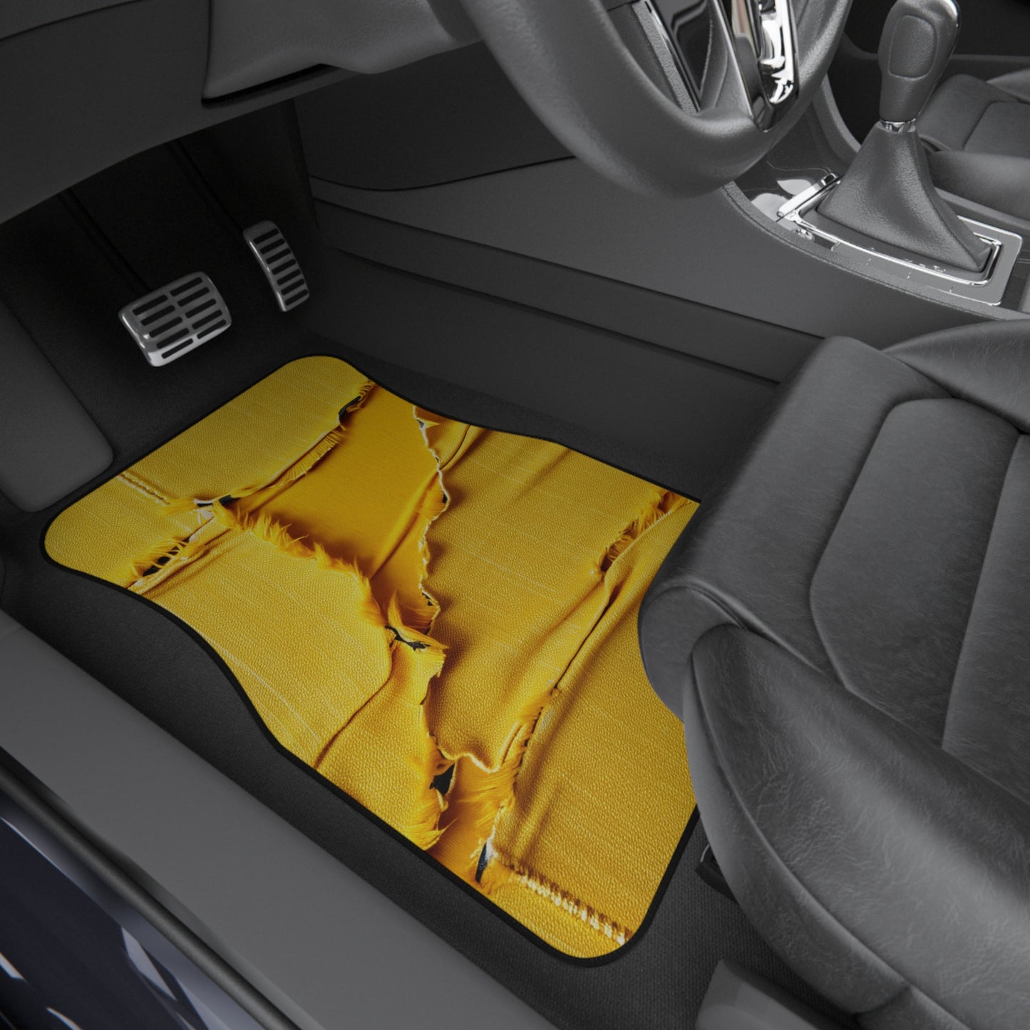 Banana Yellow Lemon: Bold Distressed, Denim-Inspired Fabric - Car Mats (Set of 4)