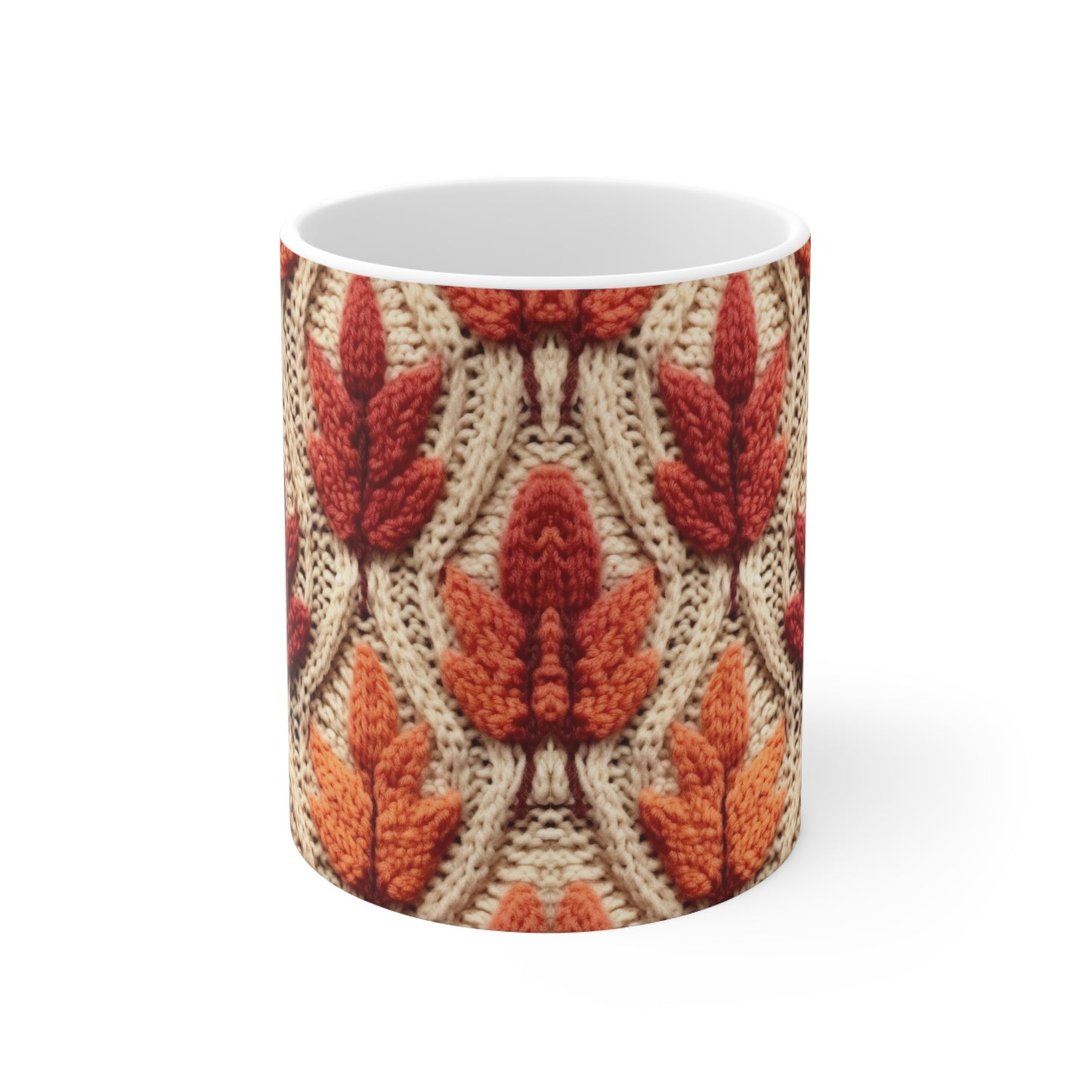 Crochet Fall Leaves: Harvest Rustic Design - Golden Browns -Woodland Maple Magic - Ceramic Mug 11oz