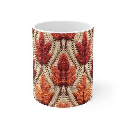 Crochet Fall Leaves: Harvest Rustic Design - Golden Browns -Woodland Maple Magic - Ceramic Mug 11oz